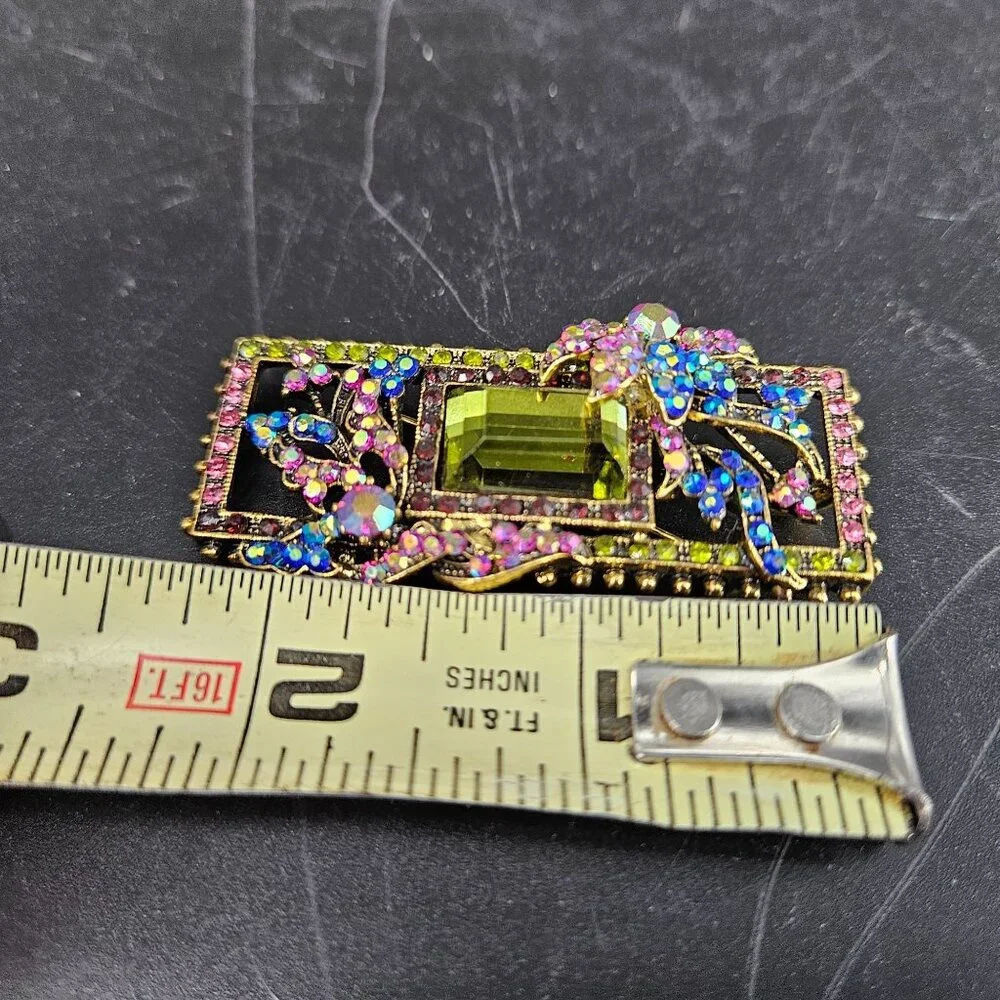 Monet Rectangle Lapel Pin Brooch Pendant Rhinestones Gold Plated Jewelry 2.25" - Picture 8 of 10